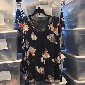 Maurices Black and Pink Floral Blouse